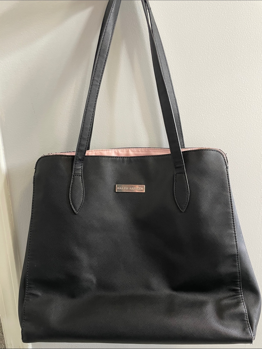 Ralph Lauren Black Tote with Pink Interior -As Is / Stained